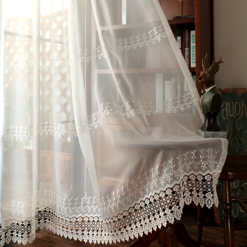 Floral Embroidered White Lace Curtains
