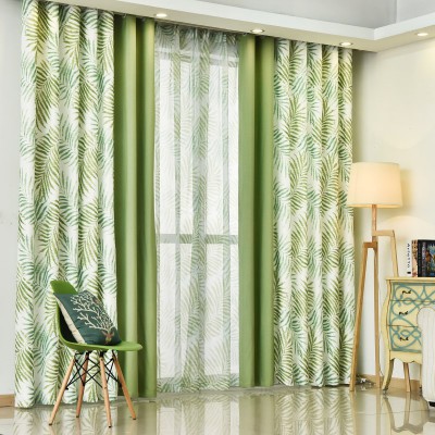 Green Leaf Pattern Curtain Set