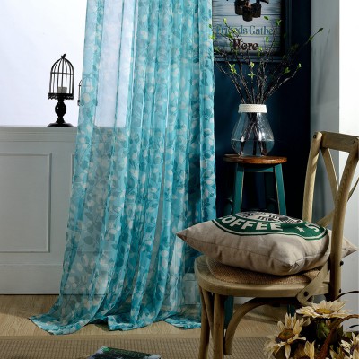 Floral Blue Sheer Curtains