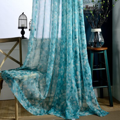 Floral Blue Sheer Curtains